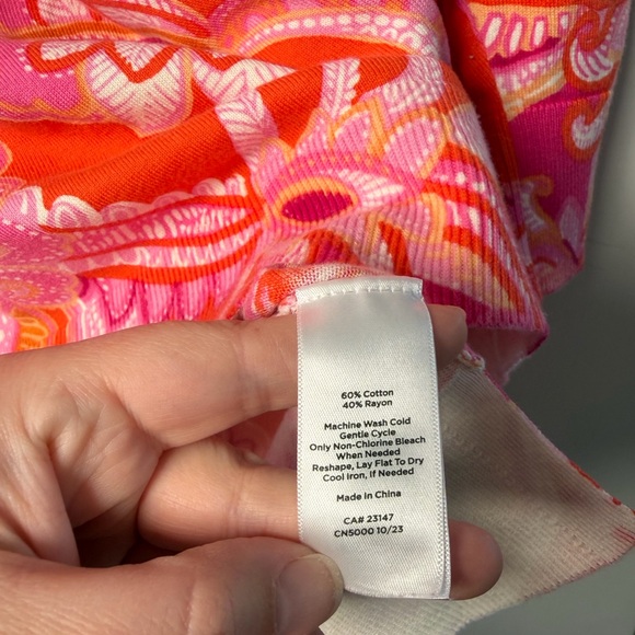 Talbots V-Neck Pullover - Spring Formal Orange & Pink Plus 1X - Picture 4 of 5